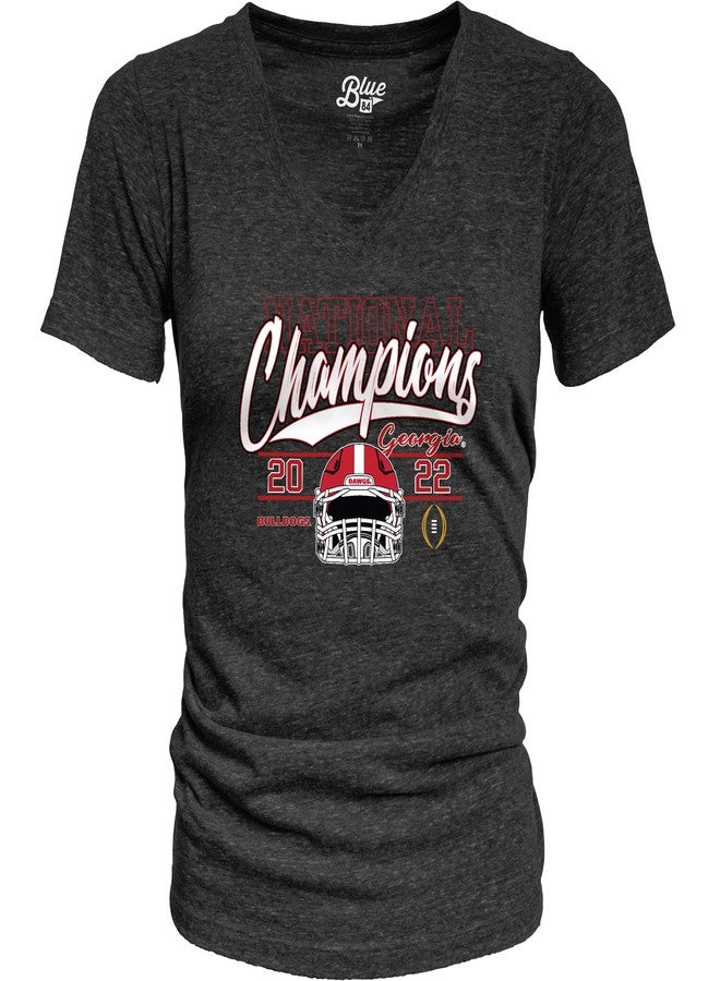 Blue 84 NCAA Officially Licensed Georgia Bulldogs National Champs Womens Triblend T-Shirt 2022-2023 Helmet Black, Small - Image 2