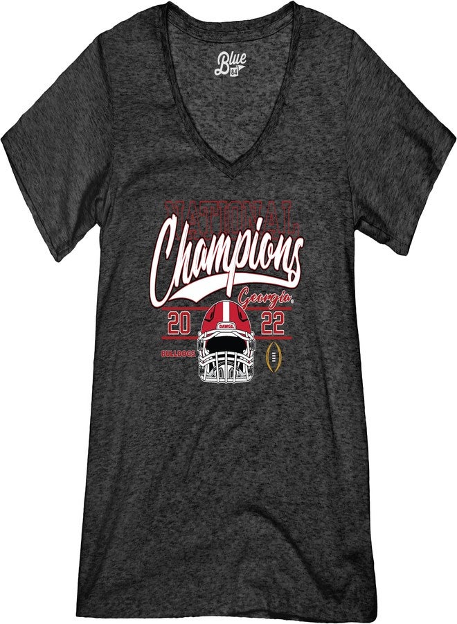 Blue 84 NCAA Officially Licensed Georgia Bulldogs National Champs Womens Triblend T-Shirt 2022-2023 Helmet Black, Small - Image 3