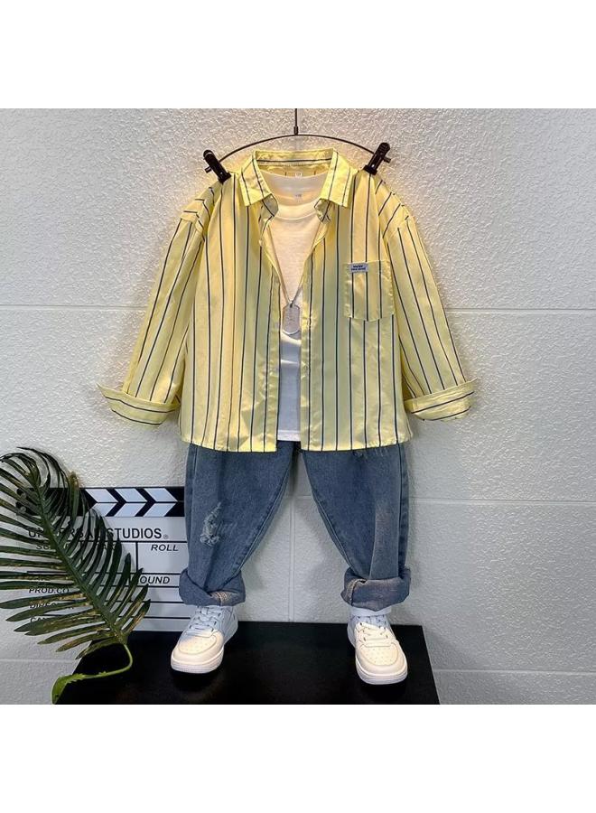 Boys' Spring And Autumn Long-sleeved Shirt Set Children's Autumn Handsome Autumn Boys New Children's Wear Two-piece