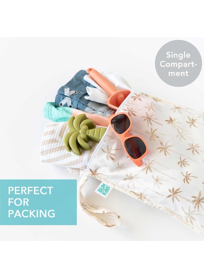 Bumkins Waterproof Wet Bag for Baby, Travel, Swim Suit, Cloth Diapers, Pump Parts, Pool, Gym, Toiletry, Strap to Stroller, Daycare, Zip Reusable Bag, Wetdry Packing Pouch, 2-pk Palm Trees, Sand Check - Image 2