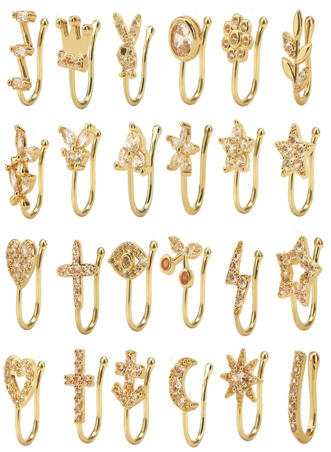CrazyPiercing 24Pcs Fake Nose Ring CZ African Nose Cuffs Gold Faux Septum Nose Rings Clip on Nose Jewelry for Woman Non Pierced Jewelry - Image 1