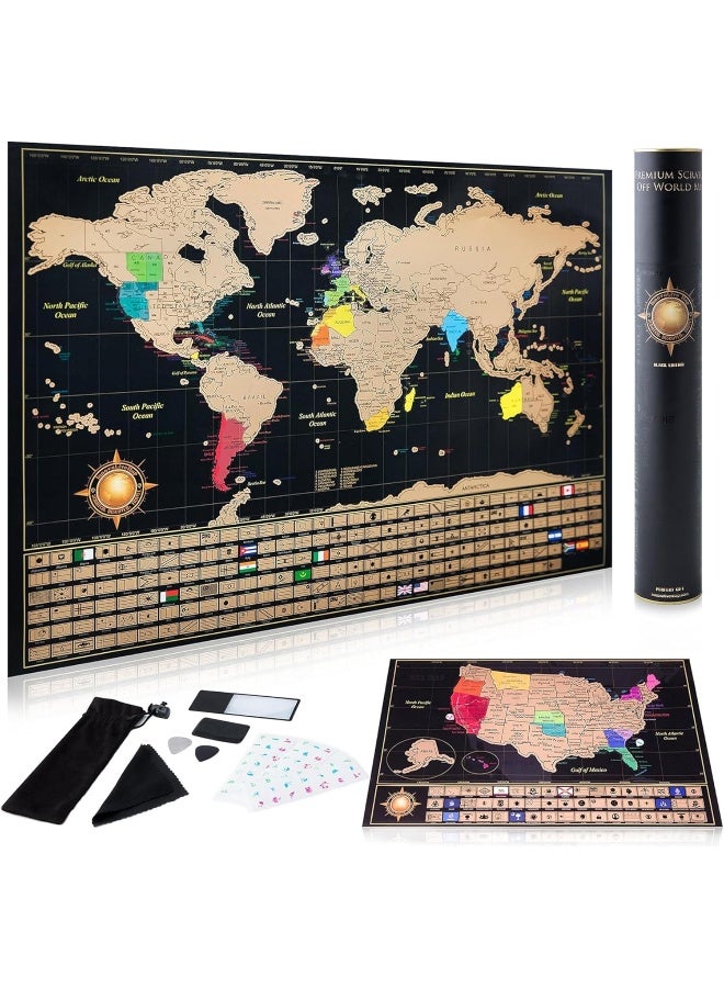 Generic Scratch Off World Map Poster + Deluxe United States Map – Includes Complete Accessories Set & All Country Flags – Premium Wall Art Gift for The Loved Ones – Bonus USA Traveler’s eBook  - Image 1