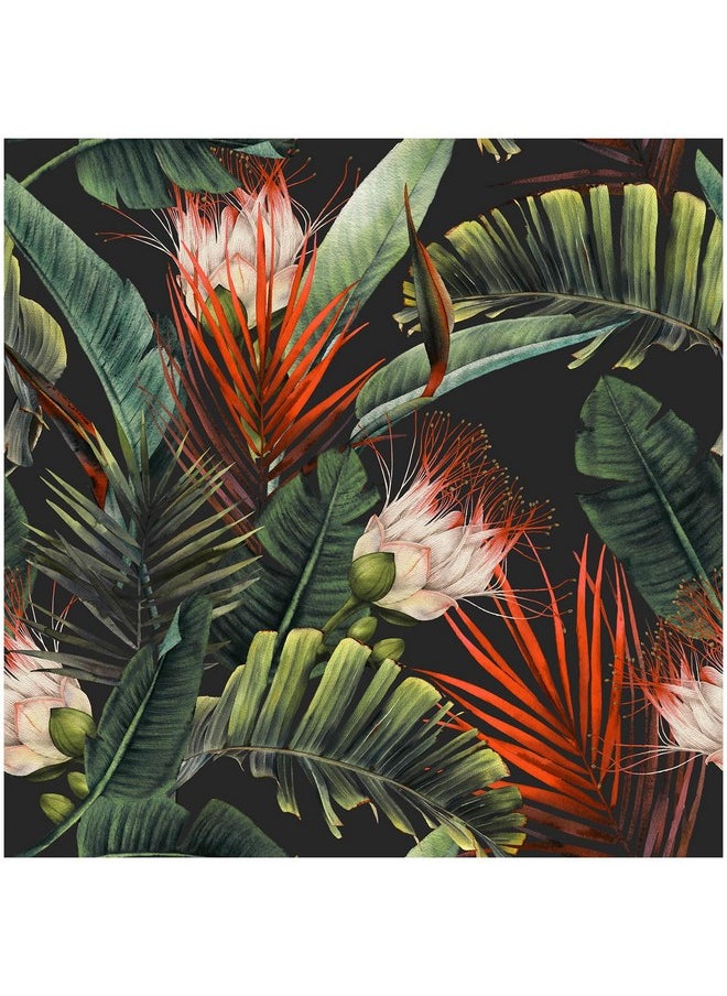 HAOKHOME Wallpaper 14.5Sqft Vinyl Jungle Floral Black/Green/Red Peel And Stick Tropical Botanical Wall Mural For Living Room Bathroom Kitchen Diy Home Decor  - Image 1