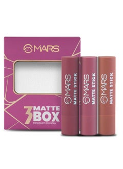 Mars MARS Matte Box Set of 3 Lipsticks for Women | Long-Lasting | Smooth Finish | Moisturising | One Swipe Pigmentation (3x3.2 gm) (02-Peaches & Nudes)  - Image 1