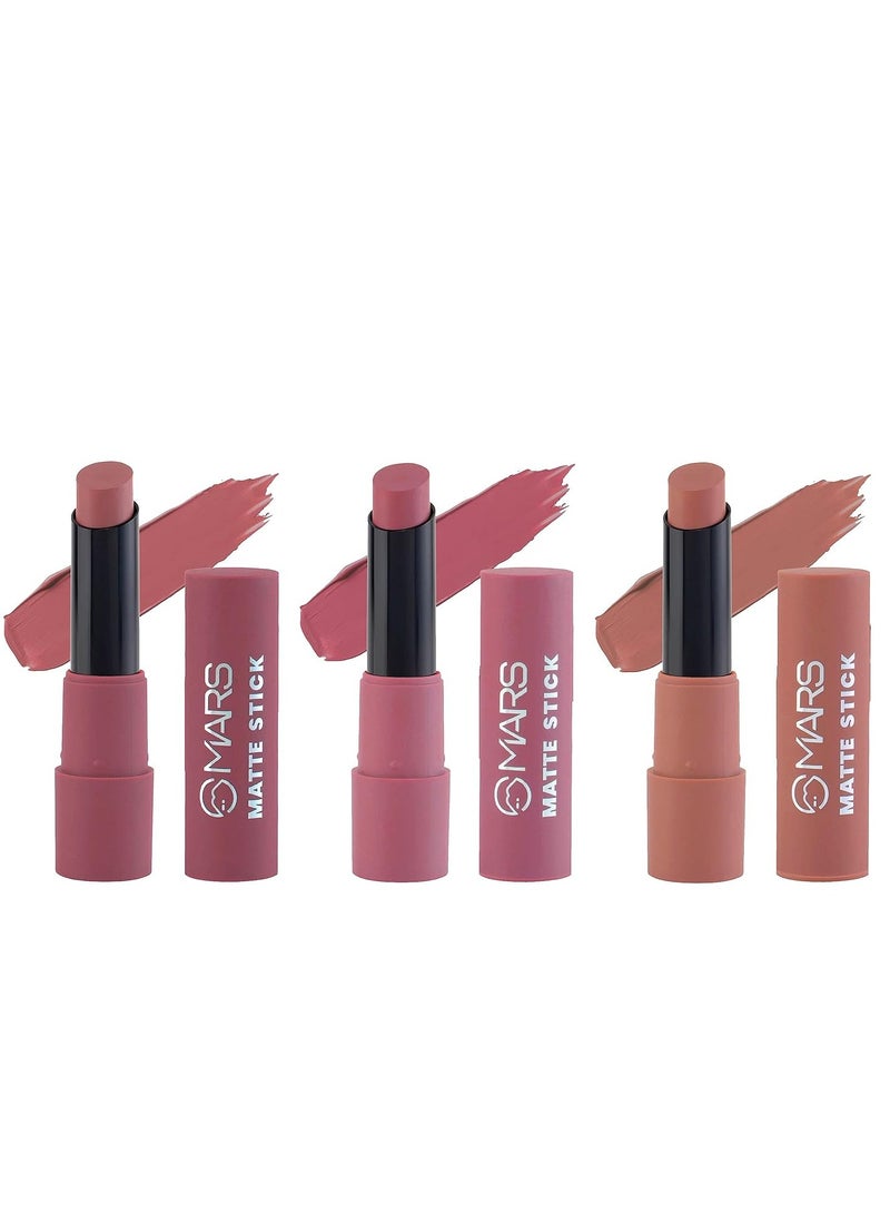 Mars MARS Matte Box Set of 3 Lipsticks for Women | Long-Lasting | Smooth Finish | Moisturising | One Swipe Pigmentation (3x3.2 gm) (02-Peaches & Nudes) - Image 4