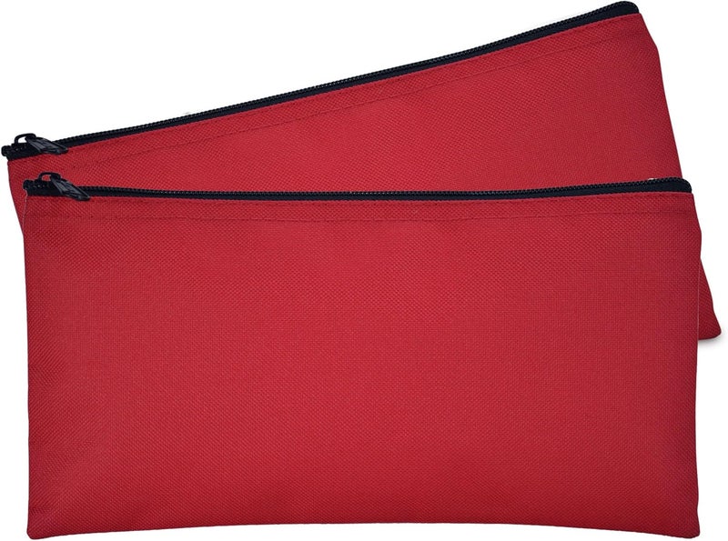 DALIX Bank Bags Money Pouch Secur Deposit Utility Zipper Coin Bag Red 2 Pack - Image 1