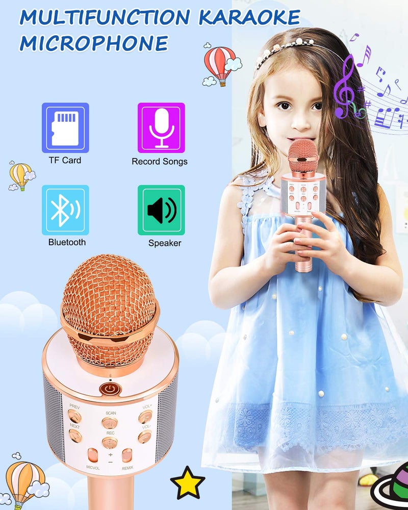 Dodosky Toys for Girls Age 5-12, Wireless Bluetooth Karaoke Microphone for Kids Popular Toys for 5 6 7 8 9 10 11 12 Year Olds Girls Boys Best Gifts for 5-12 Year Olds Girl Boy Teen - Champagne - Image 2