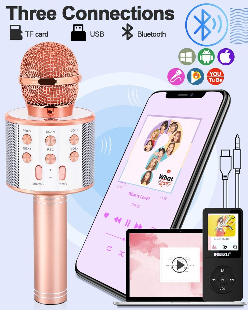 Dodosky Toys for Girls Age 5-12, Wireless Bluetooth Karaoke Microphone for Kids Popular Toys for 5 6 7 8 9 10 11 12 Year Olds Girls Boys Best Gifts for 5-12 Year Olds Girl Boy Teen - Champagne - Image 4