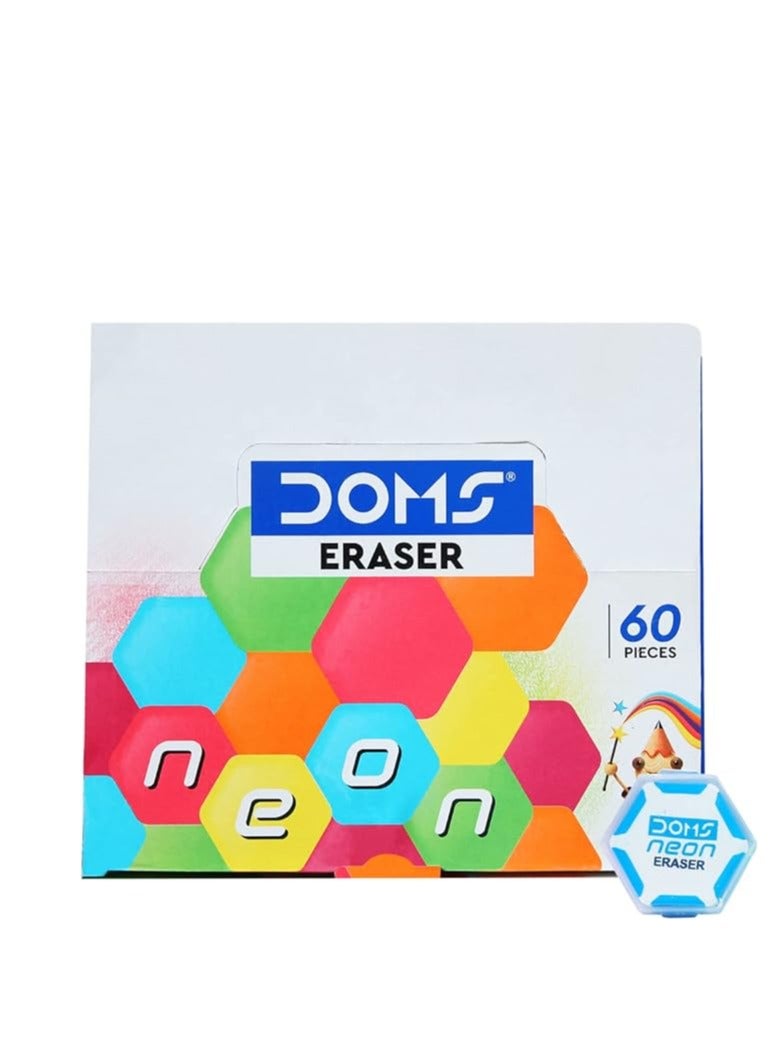DOMS 60-PIECES Neon Hex Eraser Display Box.  - Image 1