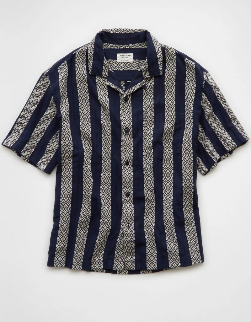 AE Textured Striped Button-Up Poolside Shirt