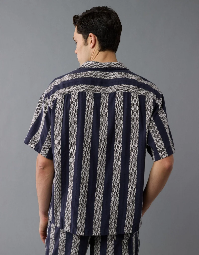 American Eagle AE Textured Striped Button-Up Poolside Shirt