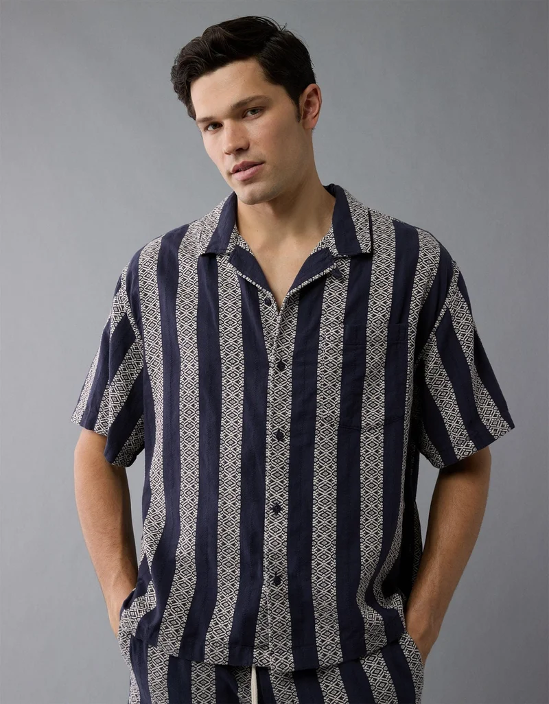 American Eagle AE Textured Striped Button-Up Poolside Shirt