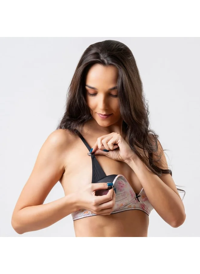 Aadaraya Aadaraya Printed Padded Nursing Bra with Hook and Eye Closure