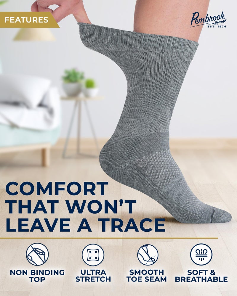 Pembrook Diabetic Socks for Men - 6 Pairs Crew Men's Diabetic Socks for Neuropathy, Black, Non Binding, White, Gray, Dark Gray, Navy, Blue - Image 2