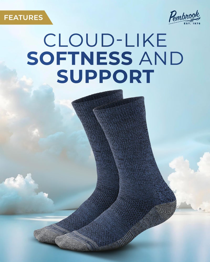 Pembrook Diabetic Socks for Men - 6 Pairs Crew Men's Diabetic Socks for Neuropathy, Black, Non Binding, White, Gray, Dark Gray, Navy, Blue - Image 3