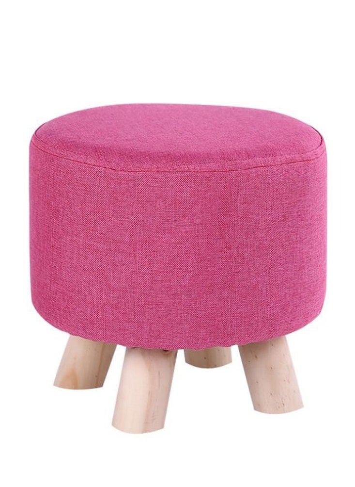 LINGWEI Round Stool Ottoman Footrest Stool with Wooden Legs Sitting Pouffe Chair Shoe Change Bench Febric Padded Seat  - Image 1