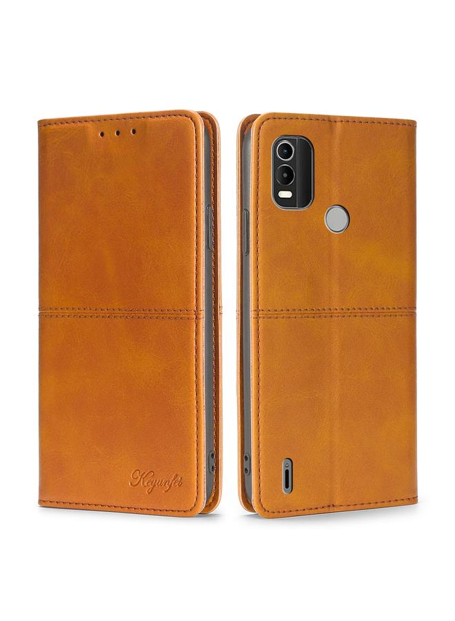 اس-توب جراب لهاتف Nokia C21 Plus مصنوع من الجلد بتصميم جلد البقر مع قلاب أفقي مغناطيسي - Image 1