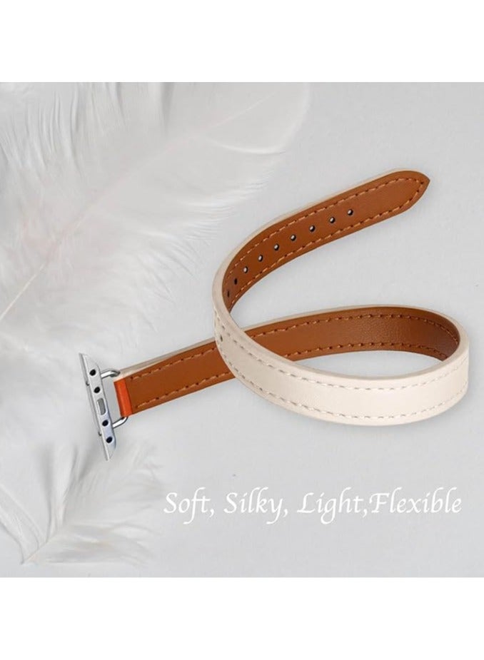 Leather Watch Strap Compatible for Apple Watch Series Band 38mm 40mm 41mm 42mm women, Genuine Leather Double Tour Designed Slim Replacement Strap for iWatch Series10 9 8 7 6, Ultra2, SE, Starlight  - Image 4