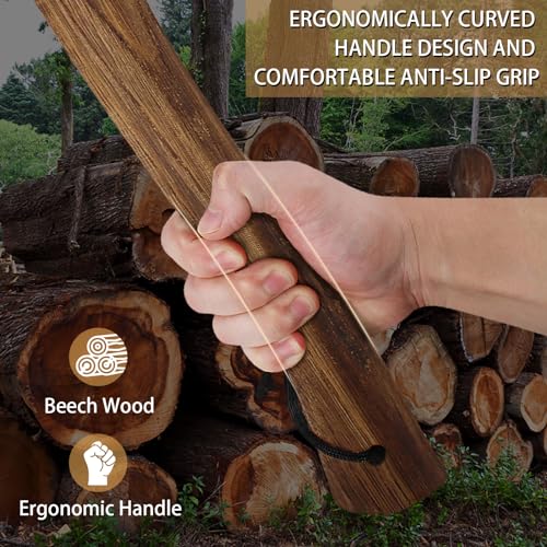 DWFKHT 15.7" Hatchet Axe, Camping Hatchet, Hand-Forged Axe with Sheath for Wood Chopping, Splitting, and Carving, Bushcraft Axe with Beech Handle for Outdoor Survival and Garden Work - Image 2