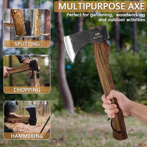 DWFKHT 15.7" Hatchet Axe, Camping Hatchet, Hand-Forged Axe with Sheath for Wood Chopping, Splitting, and Carving, Bushcraft Axe with Beech Handle for Outdoor Survival and Garden Work - Image 4