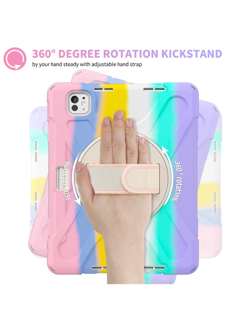 Rock Pow Case for iPad Pro 11-inch (2024) M4 Chip Model A2836 A2837 Heavy Duty Rugged Durability Silicone Tablet Cover with 360° Rotating Hand Strap Foldable Hidden Stand & Shoulder Strap - Image 4