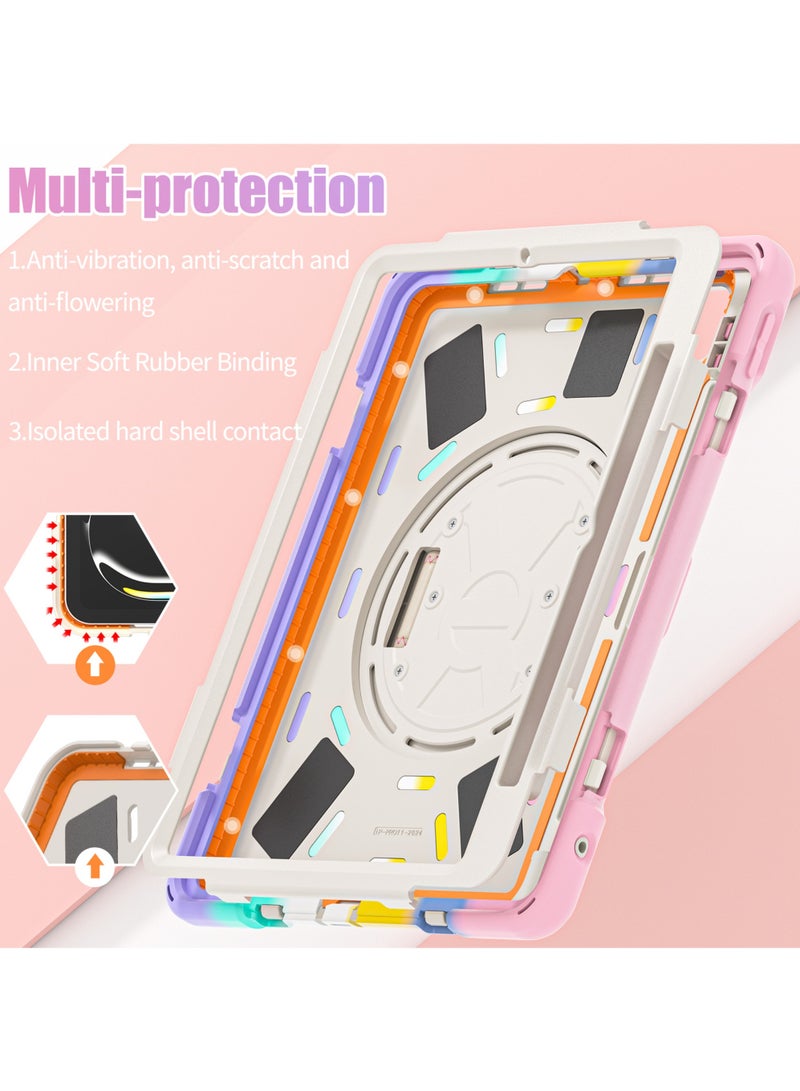 Rock Pow Case for iPad Pro 11-inch (2024) M4 Chip Model A2836 A2837 Heavy Duty Rugged Durability Silicone Tablet Cover with 360° Rotating Hand Strap Foldable Hidden Stand & Shoulder Strap - Image 5