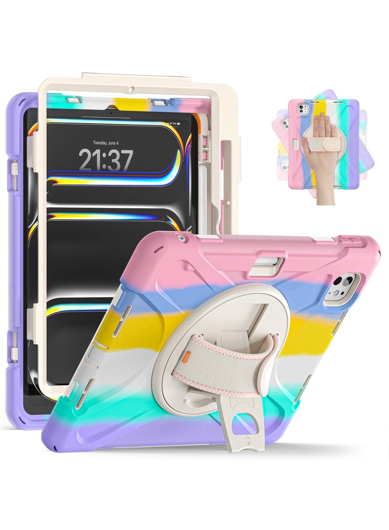Rock Pow Case for iPad Pro 11-inch (2024) M4 Chip Model A2836 A2837 Heavy Duty Rugged Durability Silicone Tablet Cover with 360° Rotating Hand Strap Foldable Hidden Stand & Shoulder Strap - Image 1