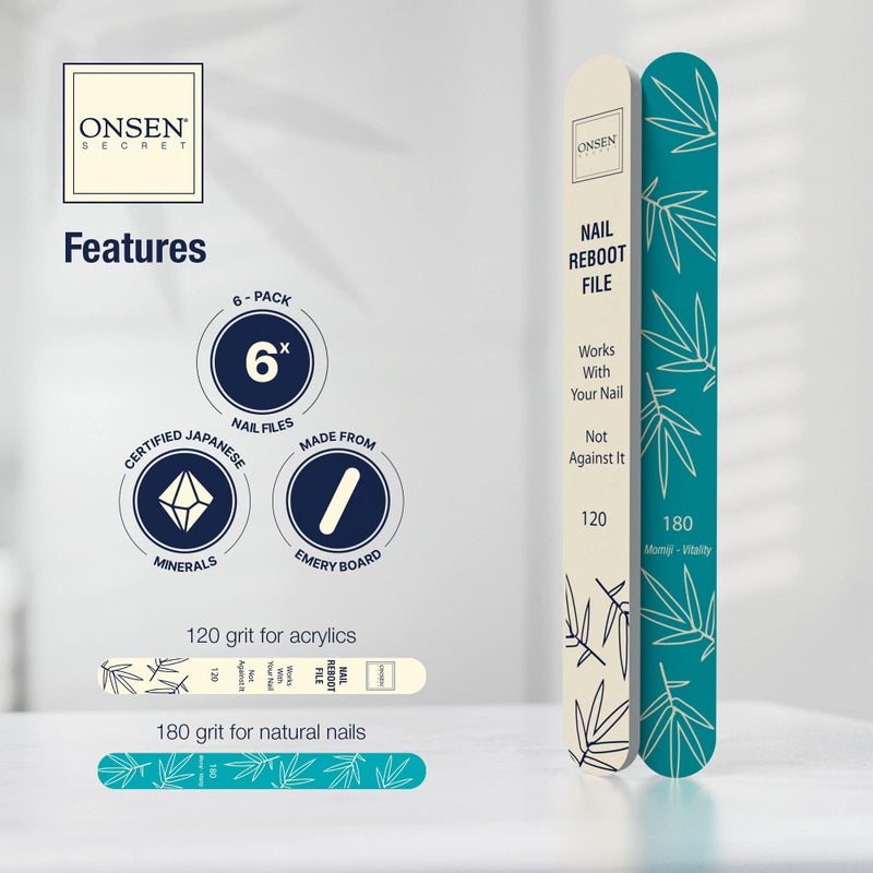 Onsen Secret Japanese Nail File - Professional 6-Pack Nail Files, Double Sided Natural & Acrylic Filers - 120/180 Grit - Disposable, Salon Smooth | Best Onsen File for Shiny Nails - Image 4