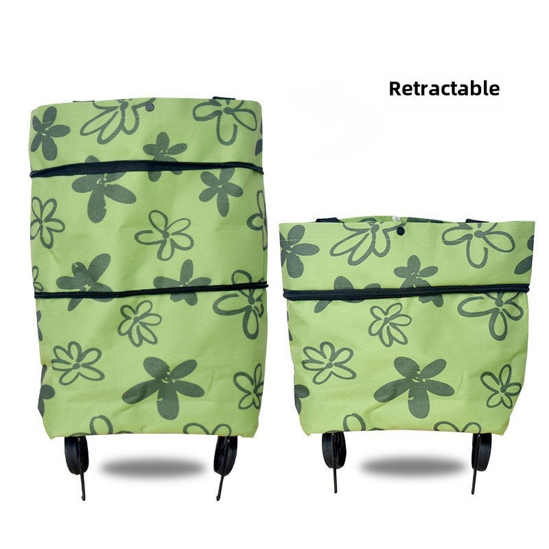 Portable Folding Shopping Bag with Wheels Five-petal flower with green bottom