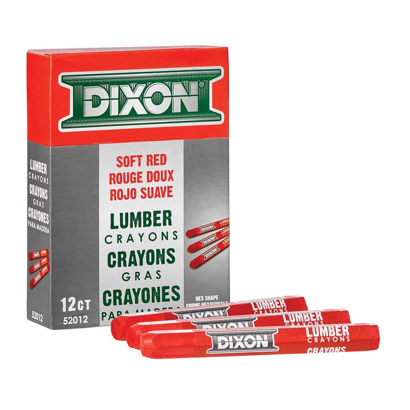 Dixon Industrial Lumber Marking Crayons 45 x 12 Hex SoftRed 12Pack 52012
