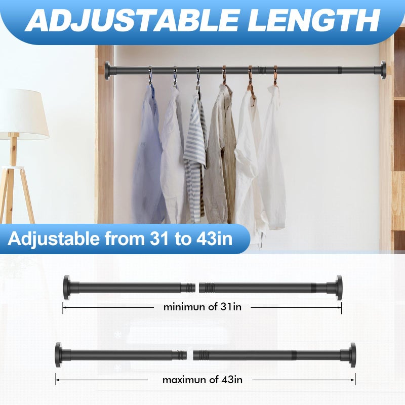 CorkLatta Black Shower Curtain Rod 32 to 43 Inch,1 Inch Diameter Adjustable Spring Tension Stainless Steel Telescoping Rod,Easy Install,No Rust - Image 4
