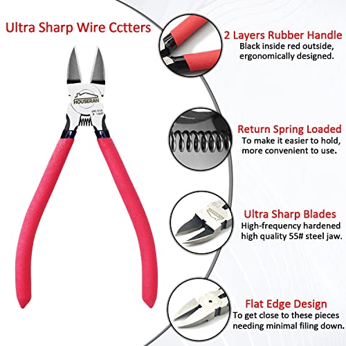 HOUSERAN 6 inch Side Cutter - Diagonal and Spring Loaded Wire Cutters with Non-slip Red Handle, Ideal for Jewelry, Crafting, Zip Tie, Heavy Duty,1 Pack - Image 4