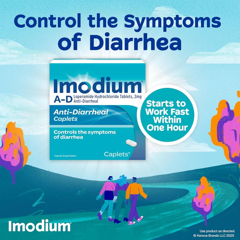 IMODIUM A-D Diarrhea Relief Caplets with Loperamide HCl, Anti-Diarrheal Medicine to Help Control Symptoms of Diarrhea Due to Acute, Traveler's Diarrhea, HSA/FSA Eligible, 24 ct - Image 2