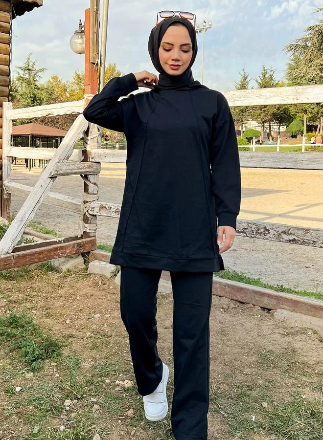 بي ويست Bwest Modest Longline Hooded Top Tracksuit Set
