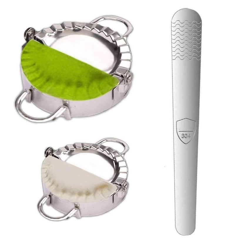 NIDY 2Pcs Dumpling Maker Dough Press Mould 1Pc Filling Spoon 16cm Stainless Steel Wrapper Dough Cutter Kitchen Tools for Dumpling Dough Stamp Cutter Pastry Pie Making Small 3 inch Large 375 inch - Image 1