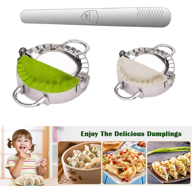 NIDY 2Pcs Dumpling Maker Dough Press Mould 1Pc Filling Spoon 16cm Stainless Steel Wrapper Dough Cutter Kitchen Tools for Dumpling Dough Stamp Cutter Pastry Pie Making Small 3 inch Large 375 inch - Image 3