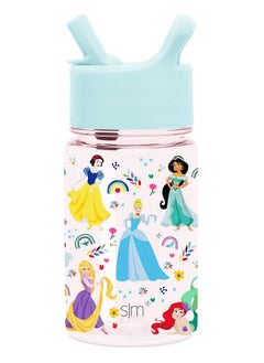 Simple Modern Disney Princess Kids Water Bottle Plastic Bpafree Tritan Cup With Leak Proof Straw Lid | Reusable And Durable For Toddlers Girls | Summit Collection | 12Oz Princess Rainbows  - Image 1