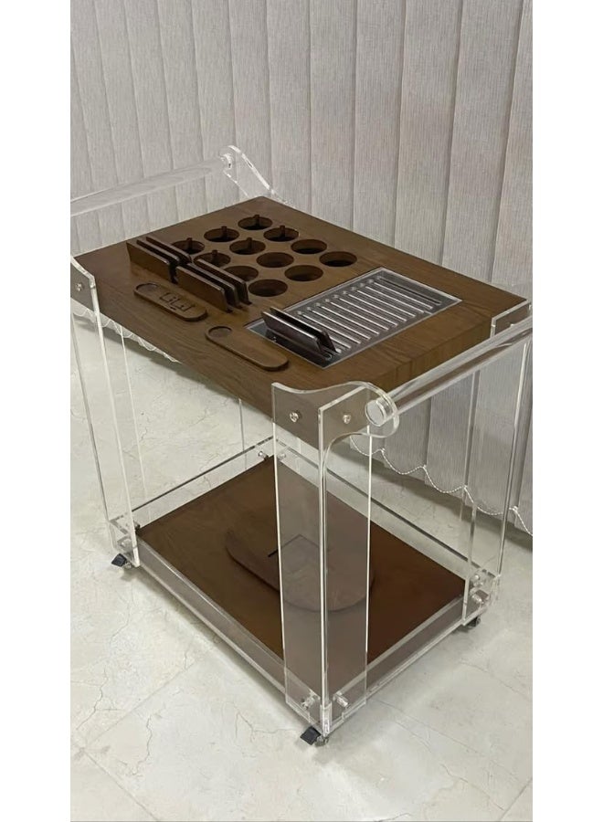 Horoof Market Horoof Home® Modern Plexiglass & Wooden 2-Tier Trolley – Stylish Beverage & Display Cart with Elegant Design, 90x70x50 cm, 2 cm thickness  - Image 1