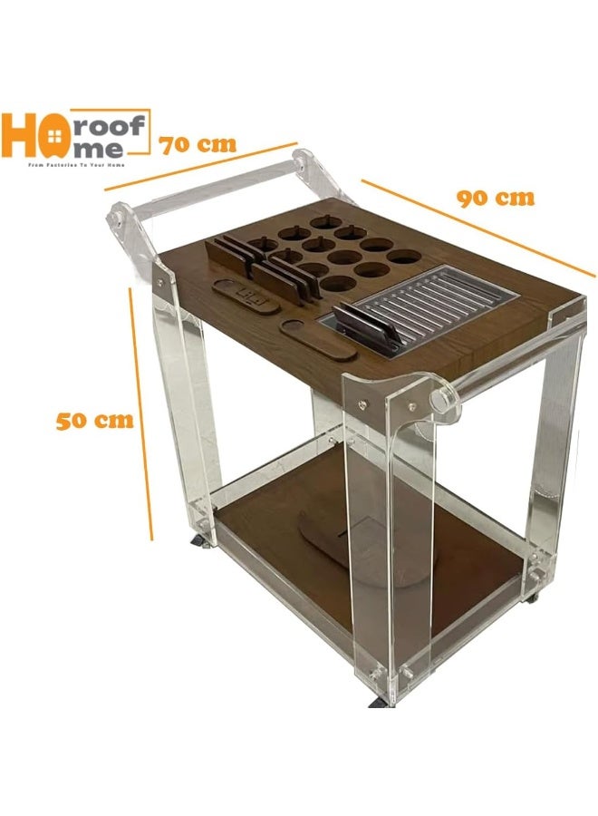 Horoof Market Horoof Home® Modern Plexiglass & Wooden 2-Tier Trolley – Stylish Beverage & Display Cart with Elegant Design, 90x70x50 cm, 2 cm thickness  - Image 2