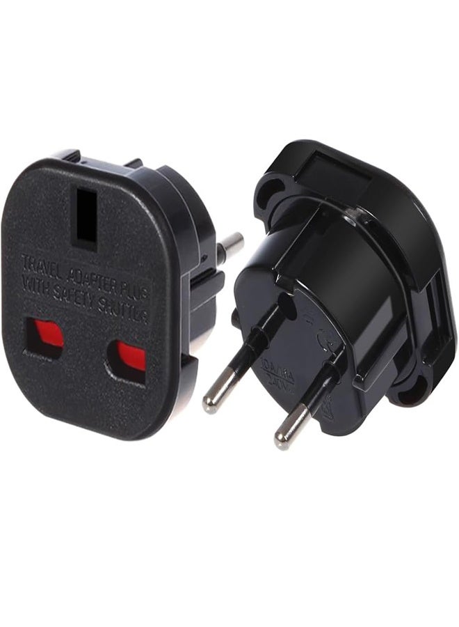 محول السفر من المملكة المتحدة إلى الاتحاد الأوروبي، قابس محول سفر بثلاثة أسنان من المملكة المتحدة إلى قابس أوروبي بثنائي الأسنان ومؤرض، قابس أوروبي أسطواني إلى مقبس بثلاثة فتحات من المملكة المتحدة، محول شاحن طاقة تيار متردد (أسود) - Image 1