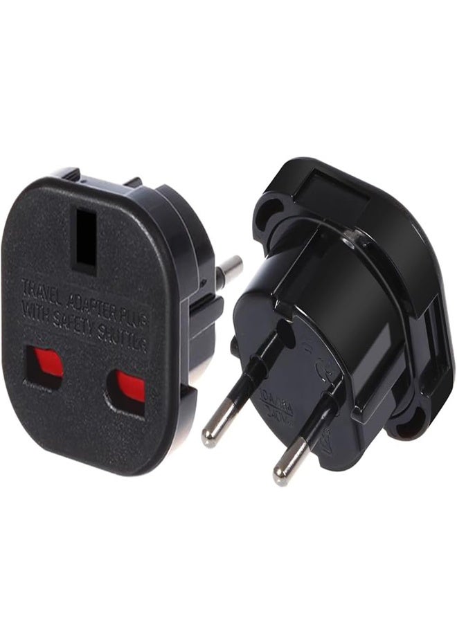 محول السفر من المملكة المتحدة إلى الاتحاد الأوروبي، قابس محول سفر بثلاثة أسنان من المملكة المتحدة إلى قابس أوروبي بثنائي الأسنان ومؤرض، قابس أوروبي أسطواني إلى مقبس بثلاثة فتحات من المملكة المتحدة، محول شاحن طاقة تيار متردد (أسود) - Image 5