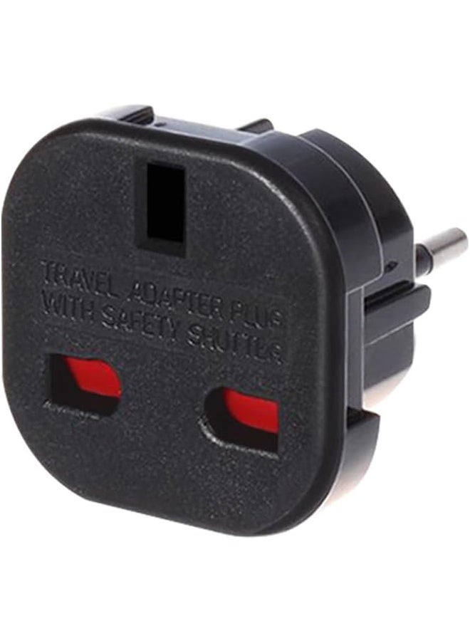 محول السفر من المملكة المتحدة إلى الاتحاد الأوروبي، قابس محول سفر بثلاثة أسنان من المملكة المتحدة إلى قابس أوروبي بثنائي الأسنان ومؤرض، قابس أوروبي أسطواني إلى مقبس بثلاثة فتحات من المملكة المتحدة، محول شاحن طاقة تيار متردد (أسود) - Image 2