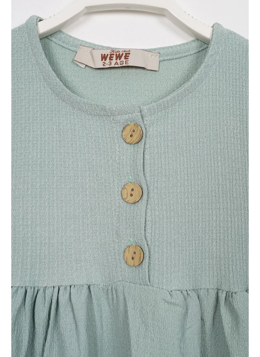Zepkids Mint Color Girl's Dress with Button Detail and Ruffle Hat