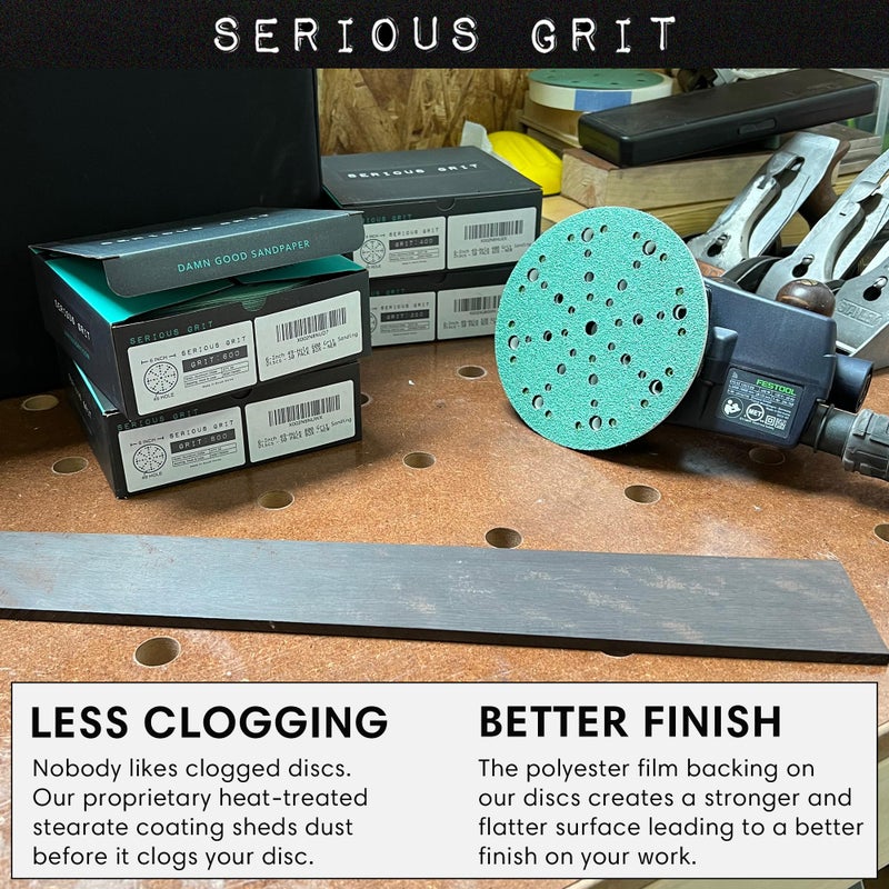 Serious Grit - 6-Inch 49-Hole 120 Grit Sanding Discs - Heavy-Duty Hook & Loop Film Discs - Sandpaper for Random Orbital Sanders - 50 Pack Box - Image 5