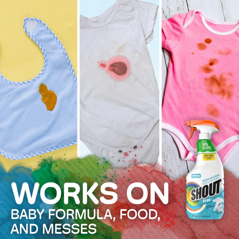 Shout Free Laundry Stain Remover Spray, Active Enzyme Formula is Fragrance, Bleach, and Dye Free, Removes Everyday Stains including Baby Stains - 22oz Spray - Image 5