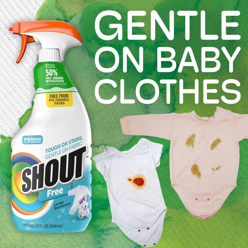 Shout Free Laundry Stain Remover Spray, Active Enzyme Formula is Fragrance, Bleach, and Dye Free, Removes Everyday Stains including Baby Stains - 22oz Spray - Image 3