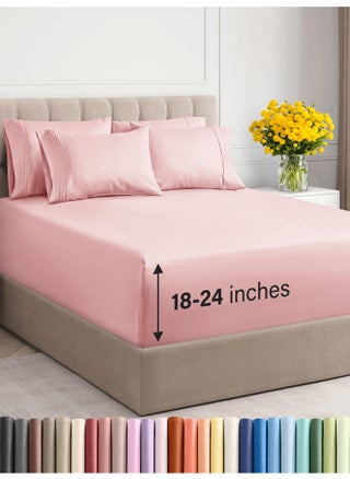 Extra Deep King Sheet Set - 6 Piece Breathable & Cooling Sheets - Hotel Luxury Bed Sheets Set - Easy & Secure Fit - Soft  Wrinkle Free & Comfy Sheets Set - Baby Pink Sheet Set with Extra Deep Pockets - pzsku/ZBC204C4213083ECACC5BZ/45/1749651048/14d85d3c-e00a-4584-a0c4-c1a78d30d272