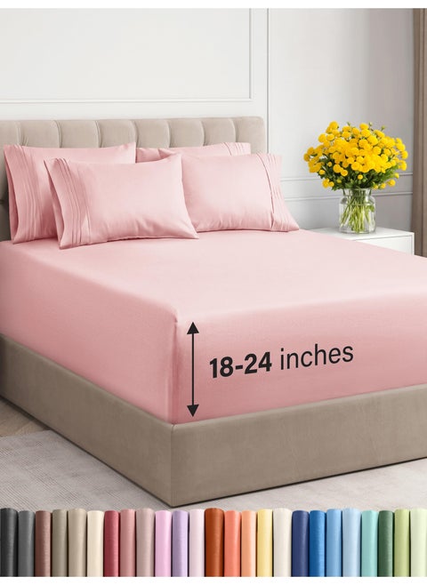 Extra Deep King Sheet Set - 6 Piece Breathable & Cooling Sheets - Hotel Luxury Bed Sheets Set - Easy & Secure Fit - Soft  Wrinkle Free & Comfy Sheets Set - Baby Pink Sheet Set with Extra Deep Pockets