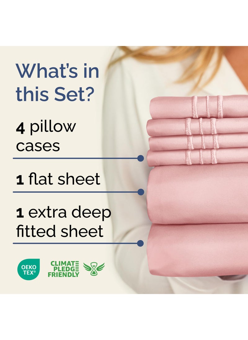 Extra Deep King Sheet Set - 6 Piece Breathable & Cooling Sheets - Hotel Luxury Bed Sheets Set - Easy & Secure Fit - Soft  Wrinkle Free & Comfy Sheets Set - Baby Pink Sheet Set with Extra Deep Pockets