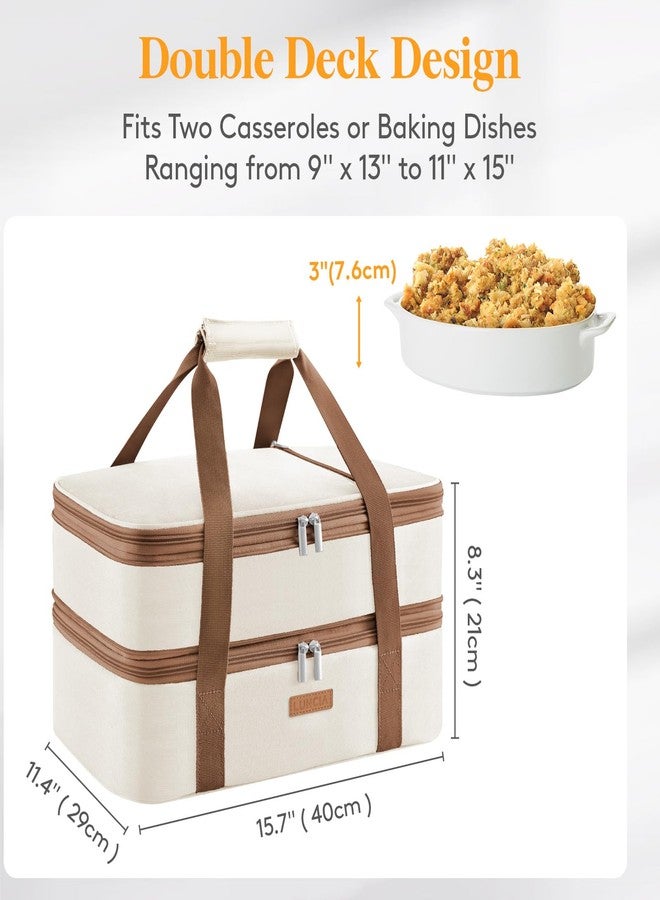LUNCIA Double Decker Insulated Casserole Carrier for Hot or Cold Food, Lasagna Lugger Tote for Potluck Parties/Picnic/Cookouts, Fits 9"×13" Baking Dish, Cream - Image 2